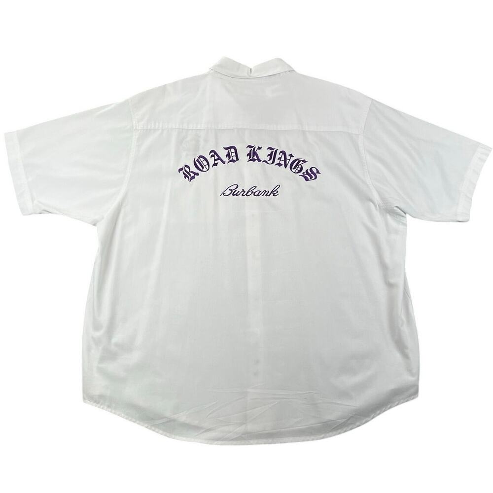Road Kings Burbank Car Club Shirt White Embroidered Mechanic Hot Rod - 2XL